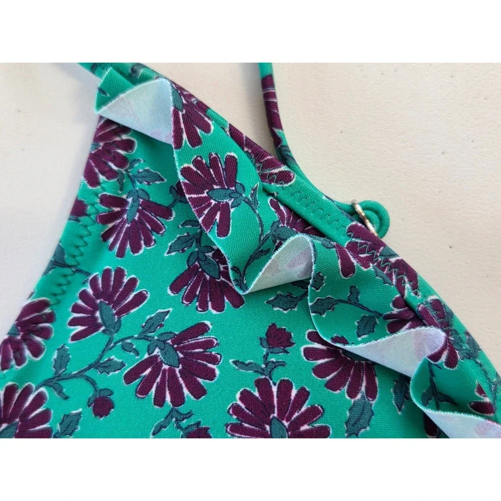 J. Crew‎ Bikini Top Floral Ruffle Triangle Women XS Green NWT BD860